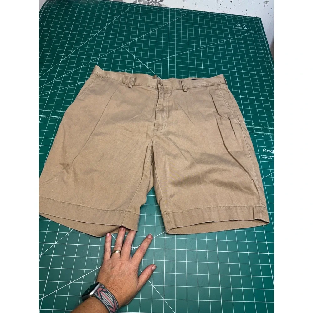 Polo Ralph Lauren Mens Khaki Chino Shorts Tan Cotton Twill Size 36 Flat Front